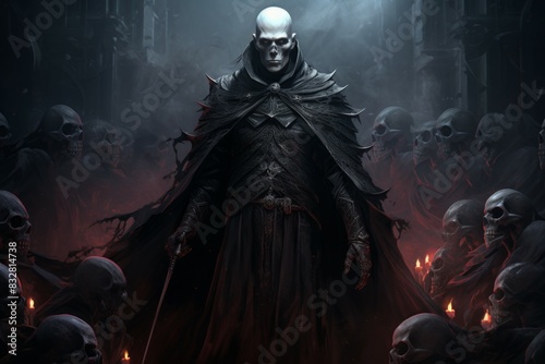 A powerful and fearsome necromancer  commanding legions of undead minions. - Generative AI
