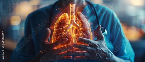 Diseases of the lung in the picture in the hands of a doctor, heart disease patient.