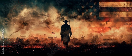 Civil war with america flag background