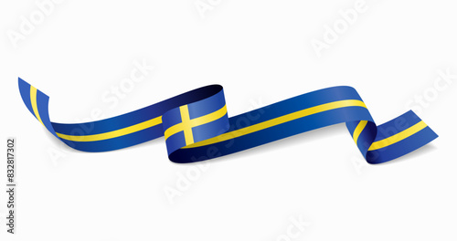 Swedish flag wavy abstract background. Vector illustration.
