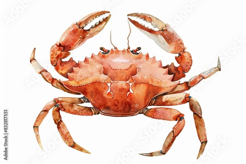 crab isolated on white hand drawn summer sea clipart watercolor botanical illustration photo