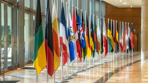 Display of multiple german flags in a row for cultural event or national celebration