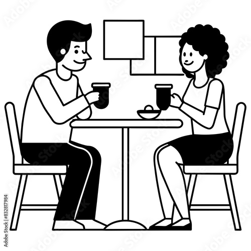  black full Happy couple city cafe characters silhouettes vector © CreativeDesigns