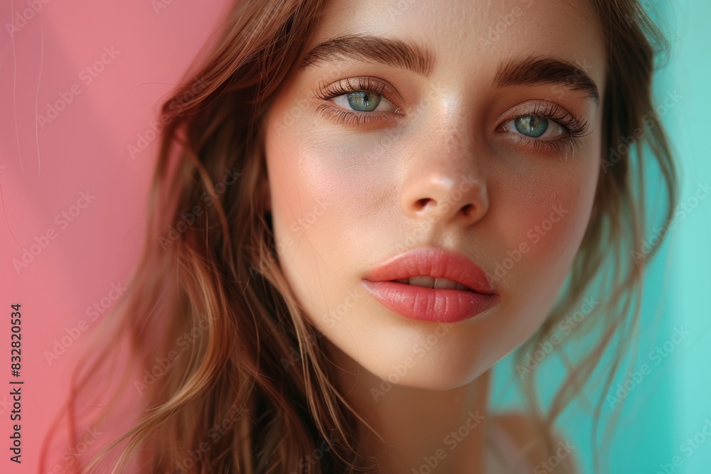 beautiful girl on a colored background beautiful girl on a colored background