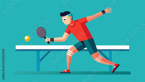 A table tennis player with a prosthetic arm shows off their precision and agility as they move around the table returning every shot.. Vector illustration