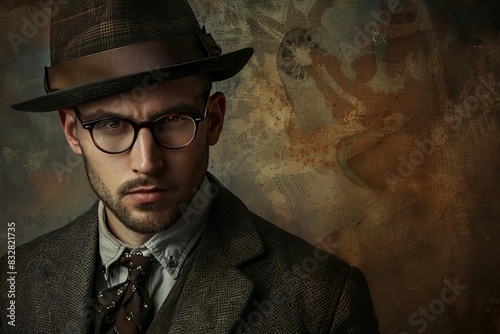 dapper gentleman in vintageinspired hat and glasses retro elegance portrait digital painting photo