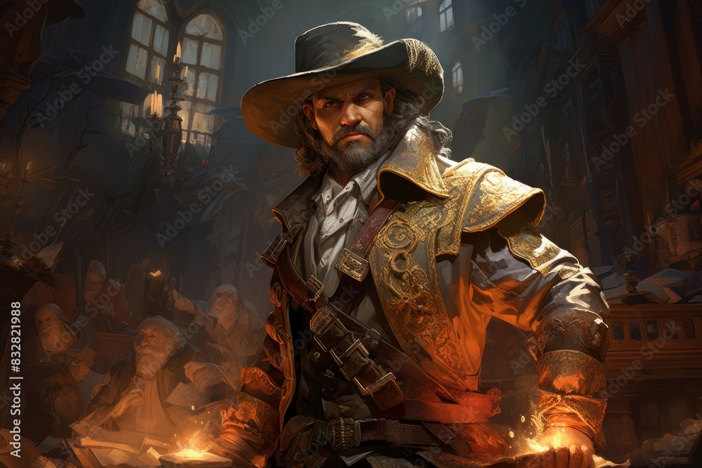 Fototapeta premium A relentless and skilled bounty hunter, tracking down and capturing fugitives with ruthless efficiency. - Generative AI