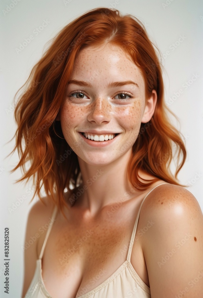 portrait of a happy and attractive girl with freckles and natural red hair summer vibe, isolated white background, hyper realistic high detailed, copy space for text
portrait of a happy and attractive girl with freckles and natural red hair summer vibe, isolated white background, hyper realistic high detailed, copy space for text