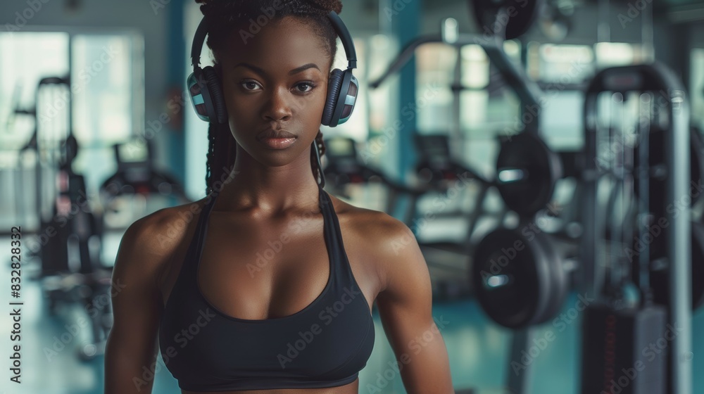 Sportswoman or athlete. Background with selective focus and copy space Sportswoman or athlete. Background with selective focus and copy space