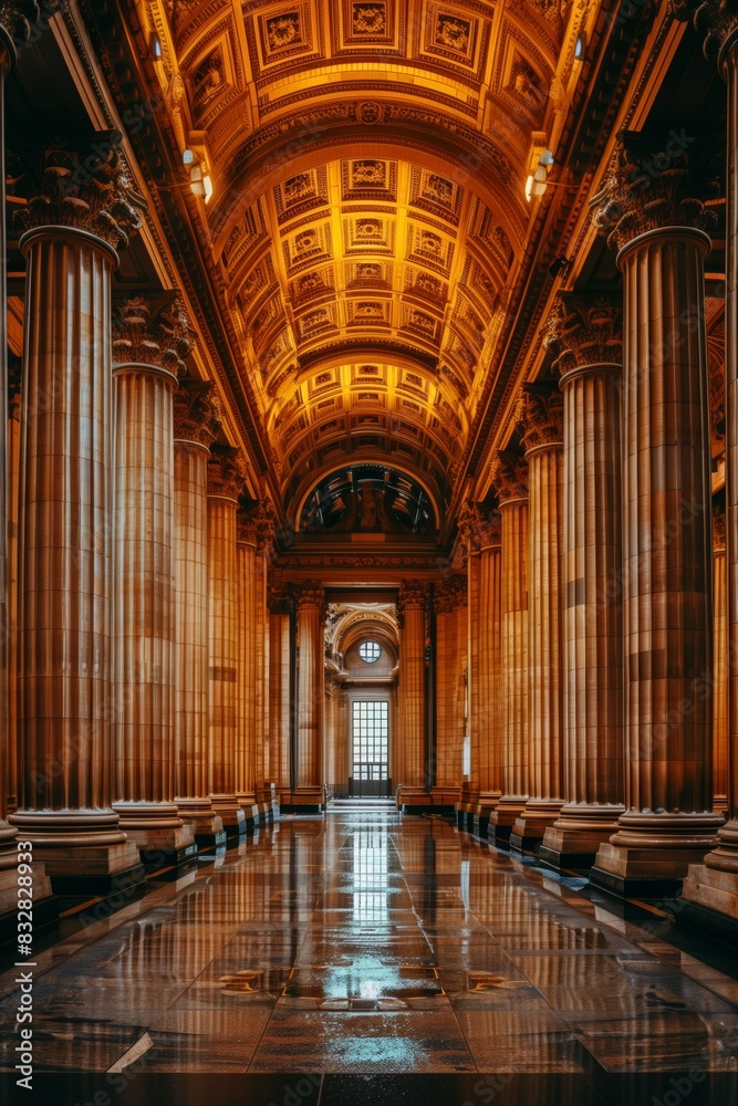 Fototapeta premium The magnificent interior of a grand cathedral, featuring towering columns and an intricately designed ceiling.