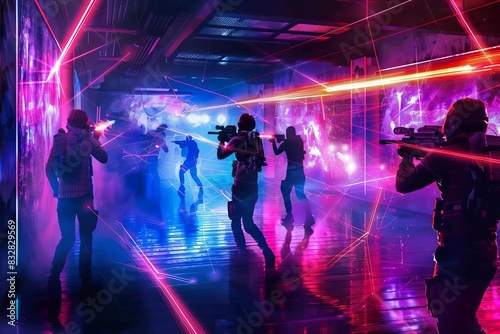 dynamic laser tag arena with energetic players exciting action poster design
