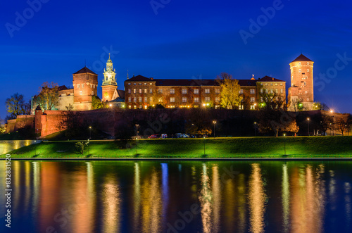 Twilight scenery of wawel royal castle in krakow