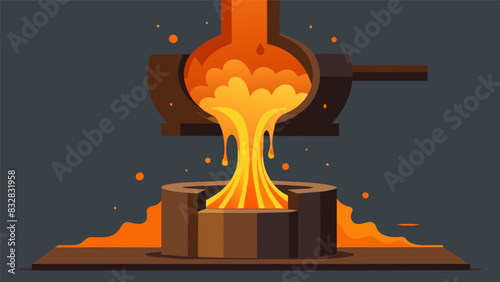 As molten metal poured out of the furnaces opening it seemed as though the very element of fire was being harnessed and controlled.. Vector illustration