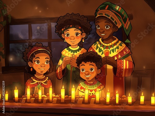 A group of children are gathered around a table with candles, and one of them is wearing a necklace photo