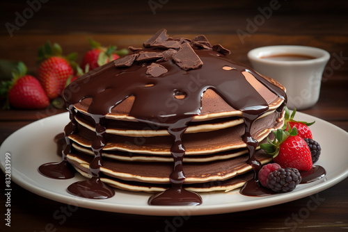 Stack of chocolate pancakes generative AI