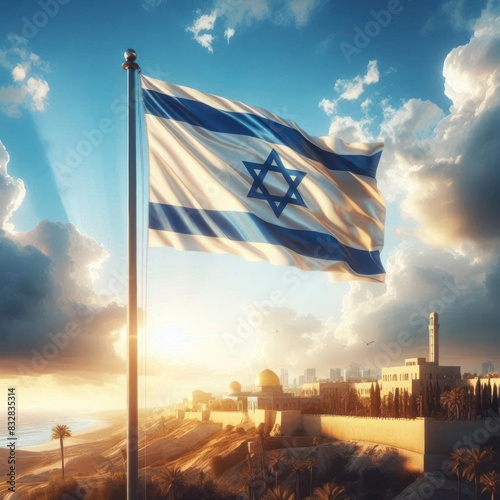 israeli flag on pole photo