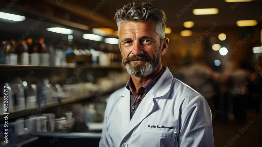 Pharmacist holding boxes of medicines in pharmacy