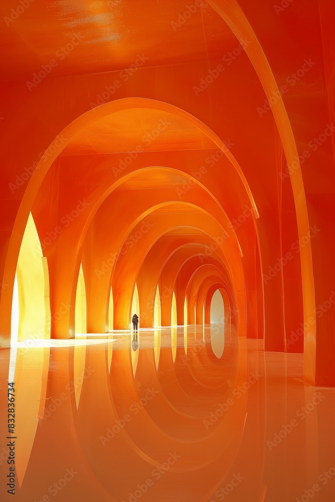 Naklejka premium The architectural structure features repetitive, elegantly curved arches that create a sense of infinite depth and perspective.