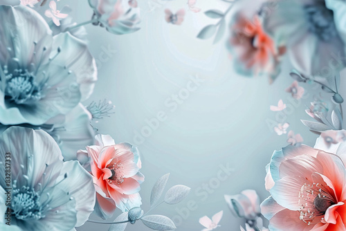 Spring Floral Frame with Pink Flowers, Butterflies, and Leaves