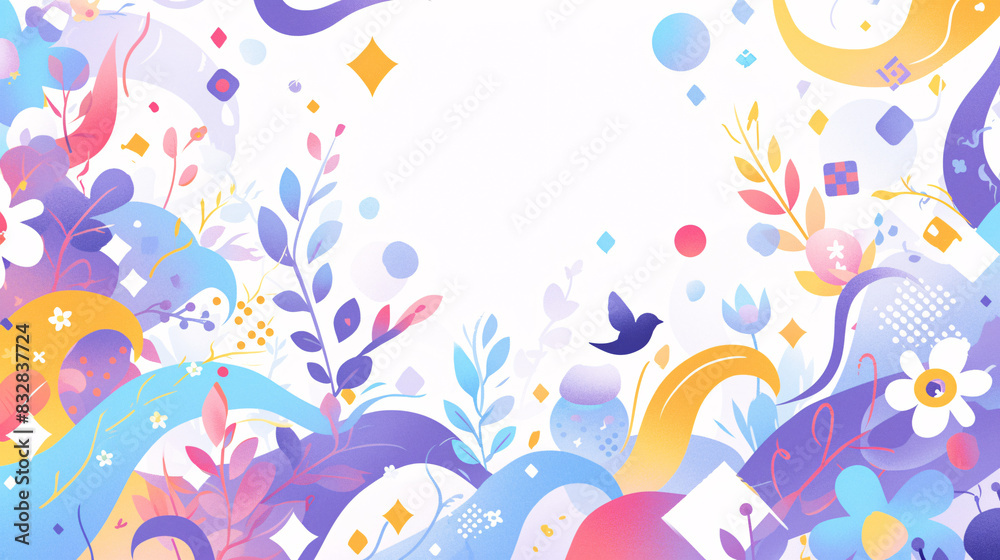 A clean web banner with flat, abstract illustrations of curves and circles in soft pastel colors, ideal for a calming background A clean web banner with flat, abstract illustrations of curves and circles in soft pastel colors, ideal for a calming background