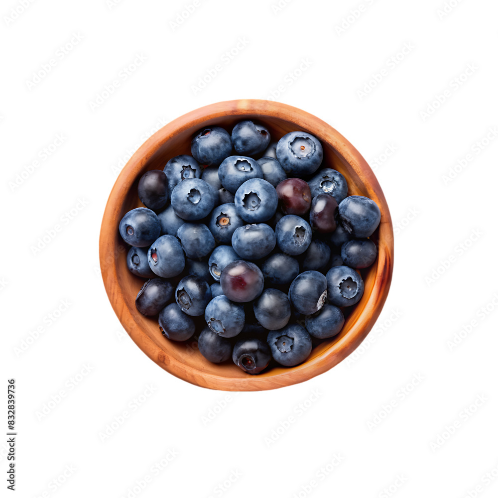 Bowl of blueberries isolated on a transparent background top view Bowl of blueberries isolated on a transparent background top view