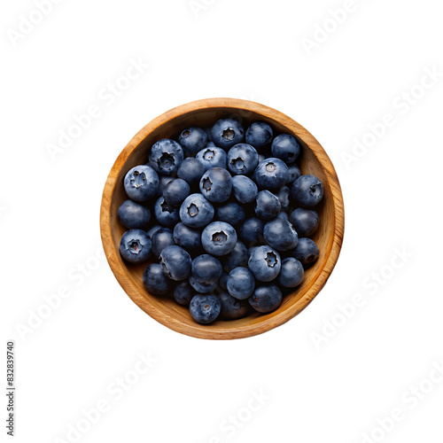 Bowl of blueberries isolated on a transparent background top view