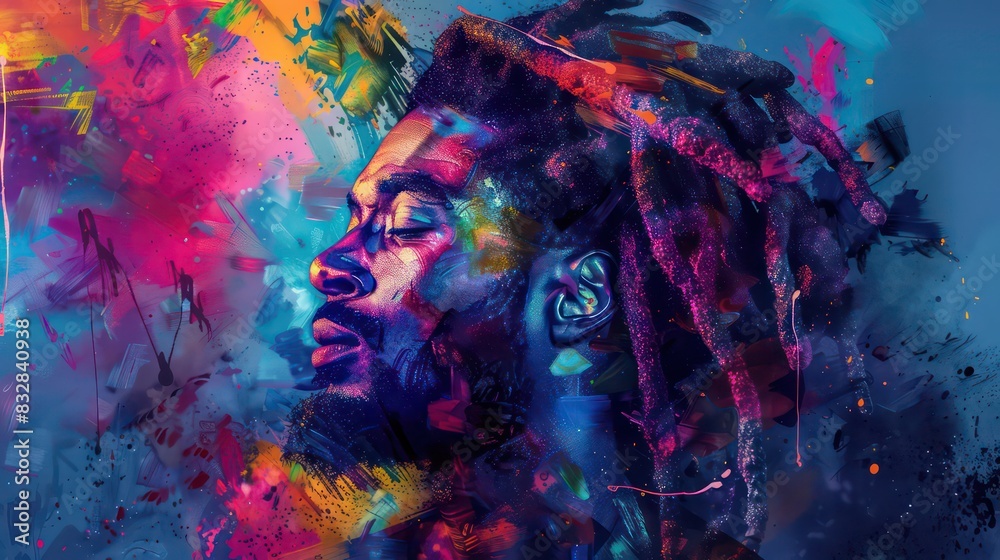 Fototapeta premium illustration of black man with colorful dreadlocks