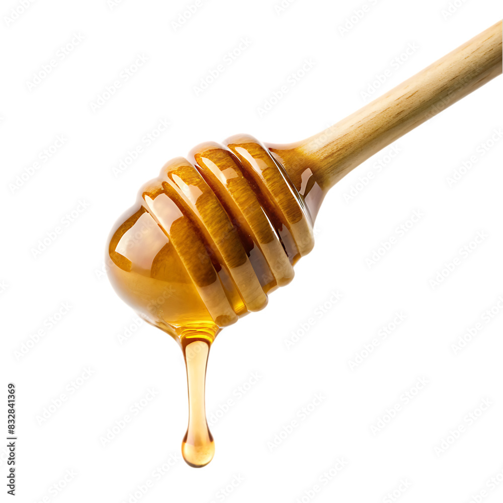 Honey stick and bowl of pouring honey isolated on a transparent background Honey stick and bowl of pouring honey isolated on a transparent background