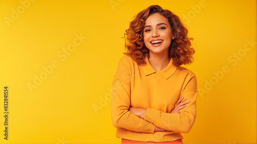 A young woman with a radiant smile poses in front of the camera, her joy palpable. photo