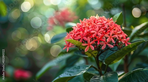Flower of the ixora plant growing in the garden
