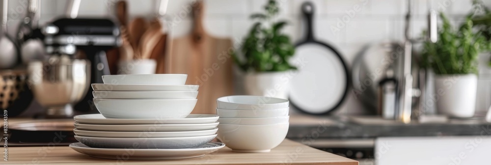 Set of dishes in the kitchen