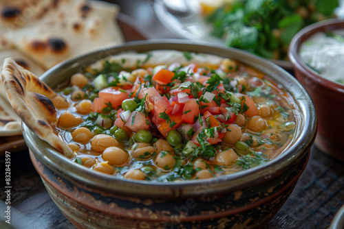 Bowl of Israeli Sabich Soup With Spoon photo