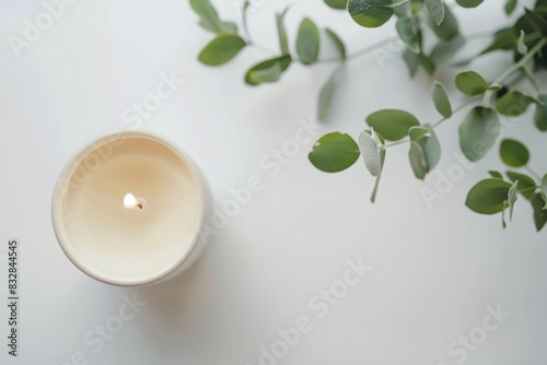 Soy candle with natural fragrance on white. minimalist interior design for lofts. copy space for text in closeup Generative AI 