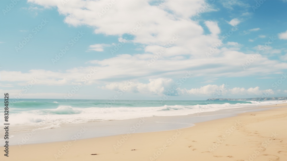 A Beautiful Day at a Tranquil Beach with Clear Blue Skies and Calm Ocean Waves A Beautiful Day at a Tranquil Beach with Clear Blue Skies and Calm Ocean Waves