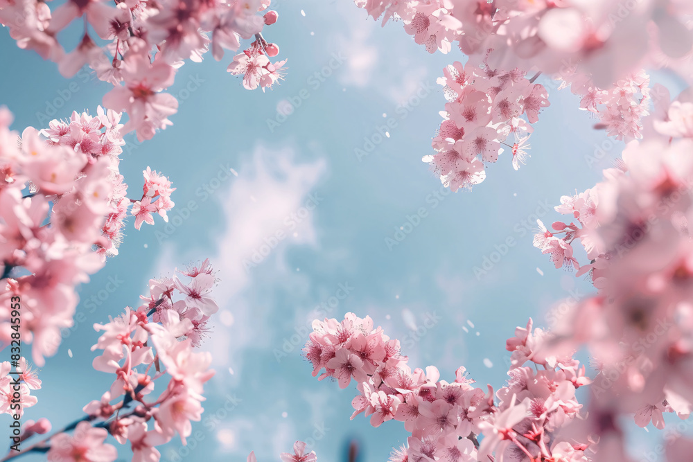 Pink cherry blossoms bloom on a tree branch in spring Pink cherry blossoms bloom on a tree branch in spring