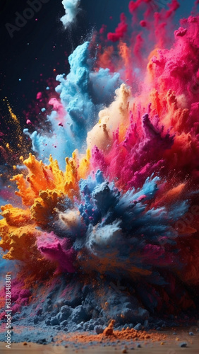 Colored powder explosion. Abstract closeup dust on backdrop.  © danny