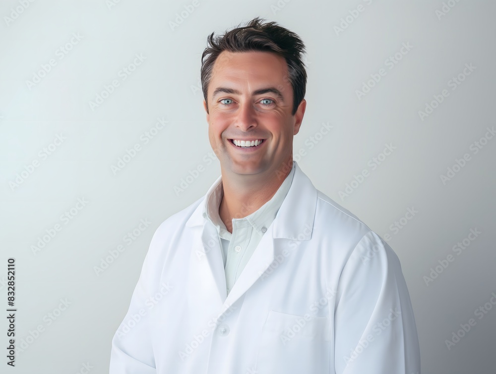 Ophthalmologist, male white, white doctor's clothing, smile,Top notch technology,the upper part of the body,Flat clothes, authority Ophthalmologist, male white, white doctor's clothing, smile,Top notch technology,the upper part of the body,Flat clothes, authority