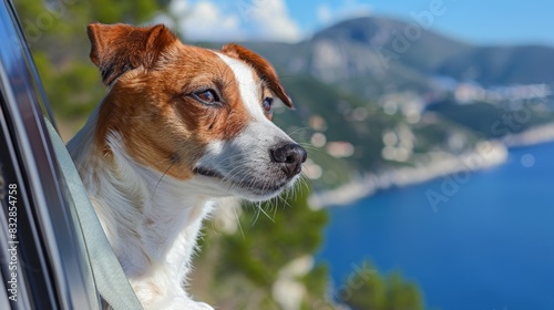 Jack Russell Terrier Enjoying a Scenic Car Ride Generative AI