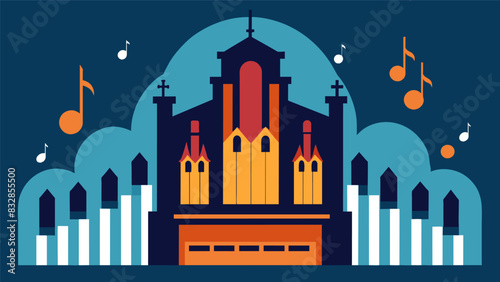 The quiet hum of the organ fills the air between each note adding depth and richness to the already hauntingly beautiful hymns.. Vector illustration