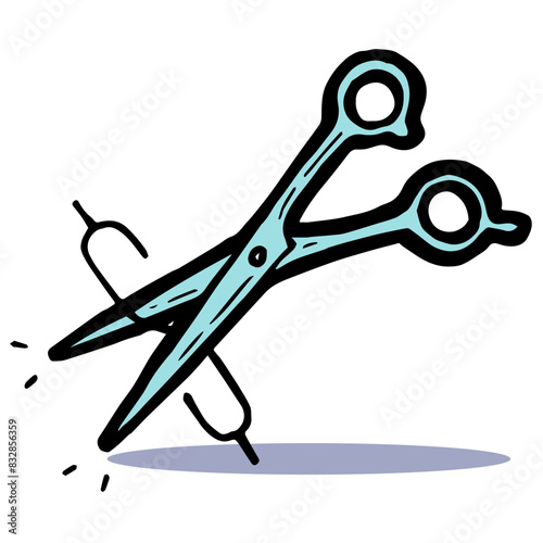 Scissors cut a dollar sign money symbol. Cutting expenses and saving money. Shop for less by reducing spending. Hand drawn vector icon simple graphic image art design illustration.