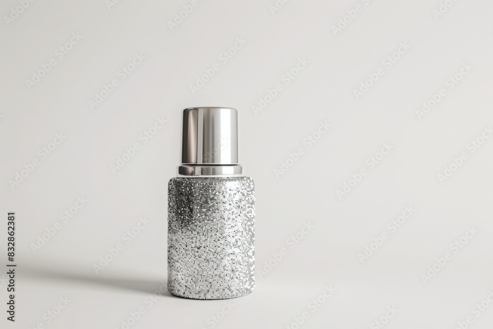 bottle of glittery silver nail polish on plain white background from Generative AI bottle of glittery silver nail polish on plain white background from Generative AI