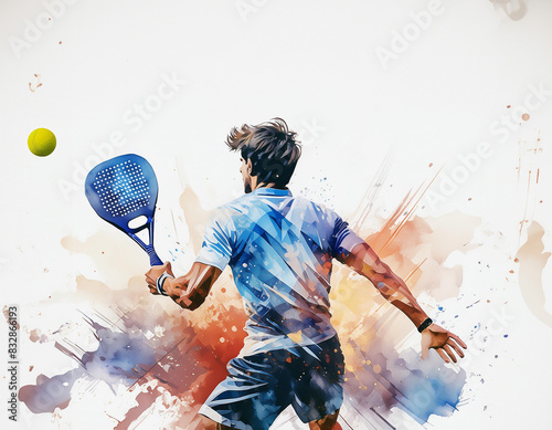 Wallpaper Mural A vibrant young man padel player swings a racket on a colorful padel court with ink splashes. Generative ai Torontodigital.ca