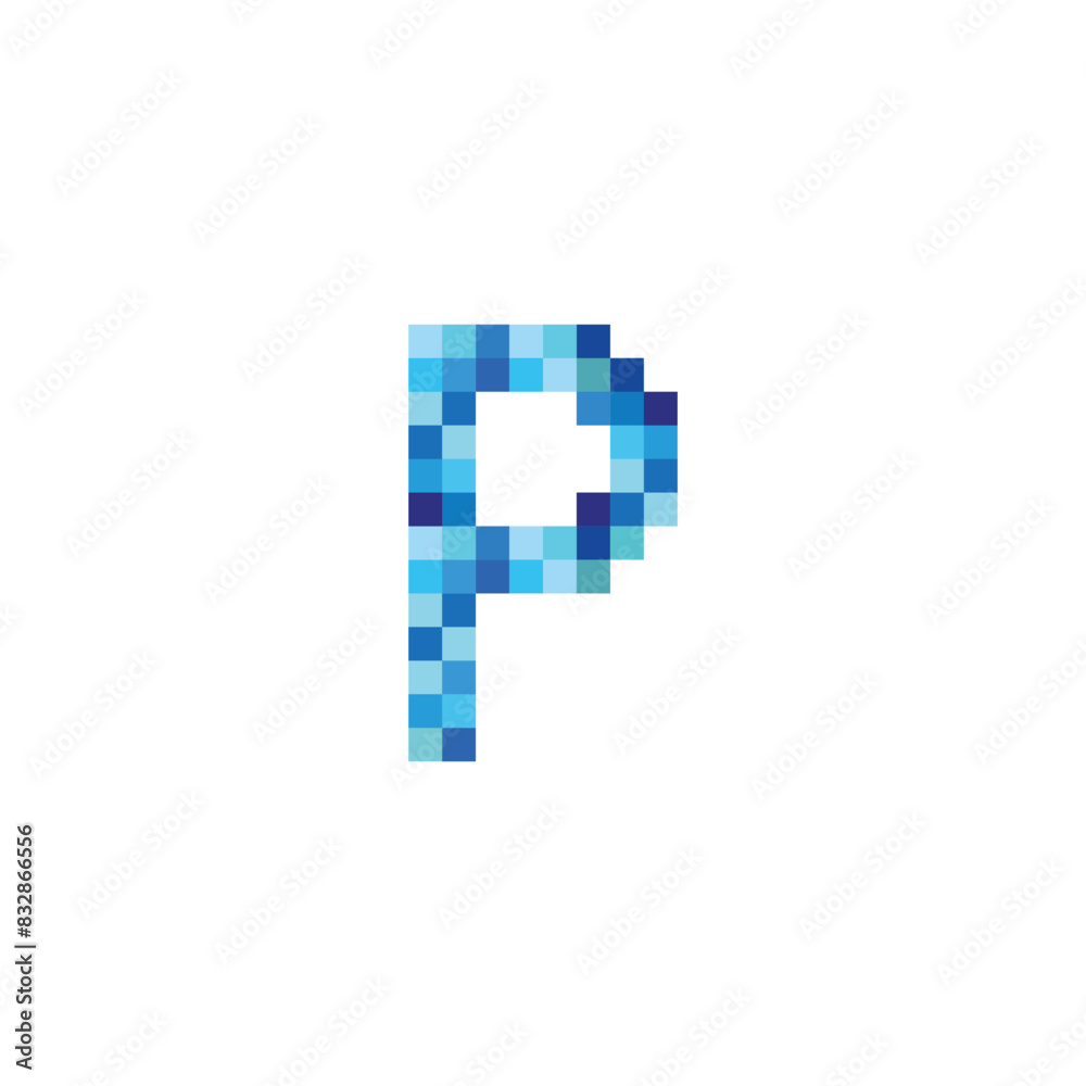 letter P pixels, simple blue vector logo symbol letter P pixels, simple blue vector logo symbol