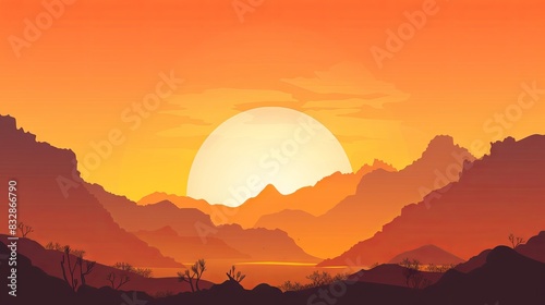 Cartoon style dawn landscape