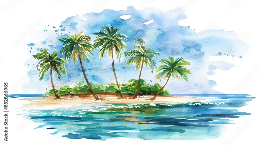 landscape of an island full of palm trees