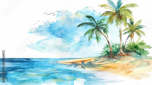 landscape of an island full of palm trees