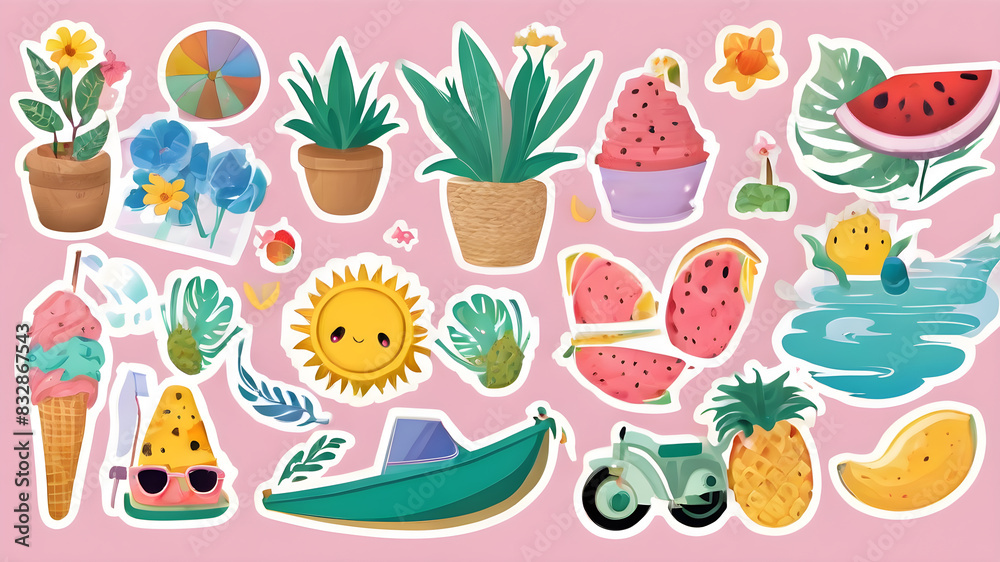 Set of cute stickers for mountain, Generative AI Set of cute stickers for mountain, Generative AI