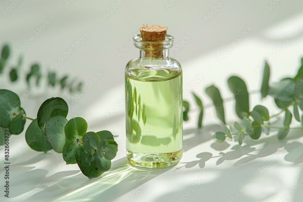 bottle of eucalyptus oil on plain white background from Generative AI bottle of eucalyptus oil on plain white background from Generative AI