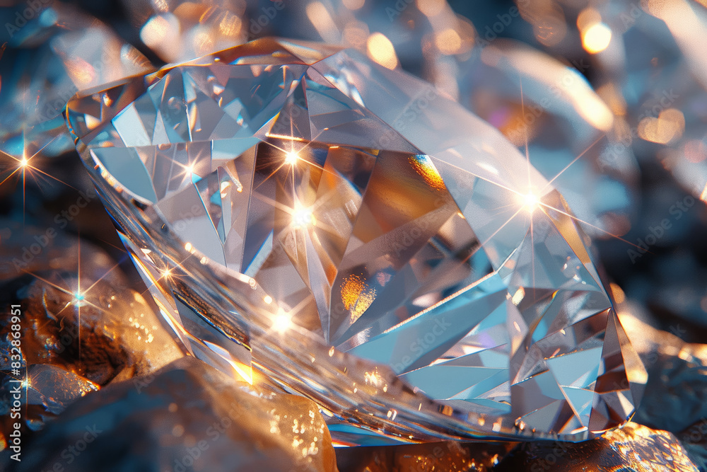 The intricate facets of a diamond, reflecting light in multiple directions. Concept of gemology and craftsmanship. Generative Ai.
