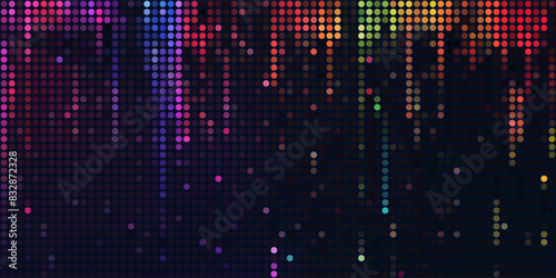 Colorful bright neon, colorful paint splash, small dots dripping and smearing down, rays of light in the dark, reflection of colorful neon, on abstract dark background